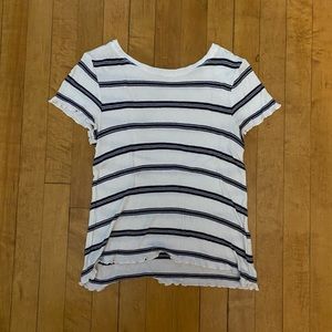 SO, striped white and black ripped t-shirt, small size 16